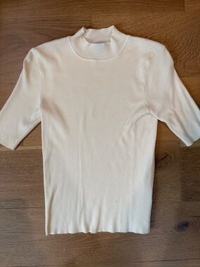 ANTONIO MELANI Cream Short Sleeve Ribbed Mock Neck Top